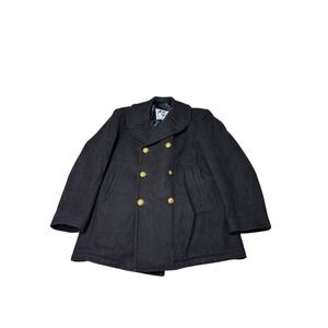 Vintage Sterlingwear Anchor Collection Mens Pea Coat Black Wool USMS 42R USA